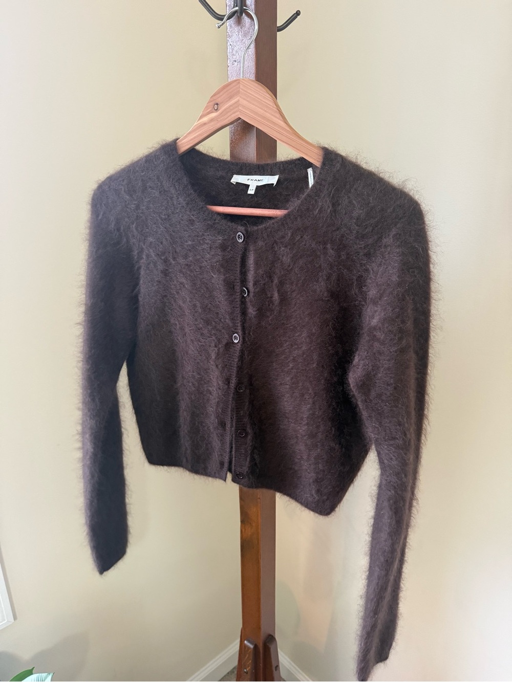 Frame Denim Brown Fuzzy Button-Front Cardigan